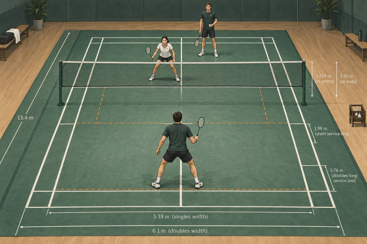 Illustration de trois joueurs dans un exercice de badminton à un contre deux.