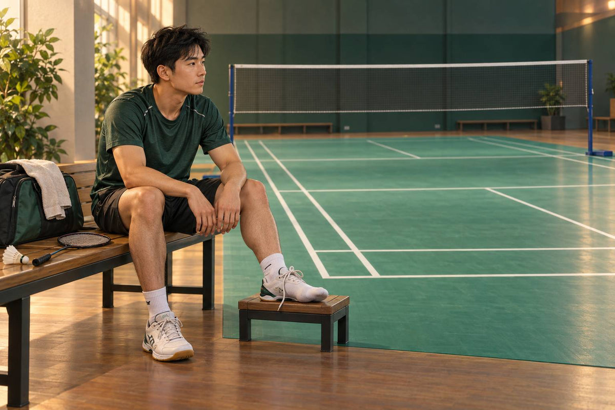 An ankle that gives way during badminton calls for stopping play before deciding what to do next.