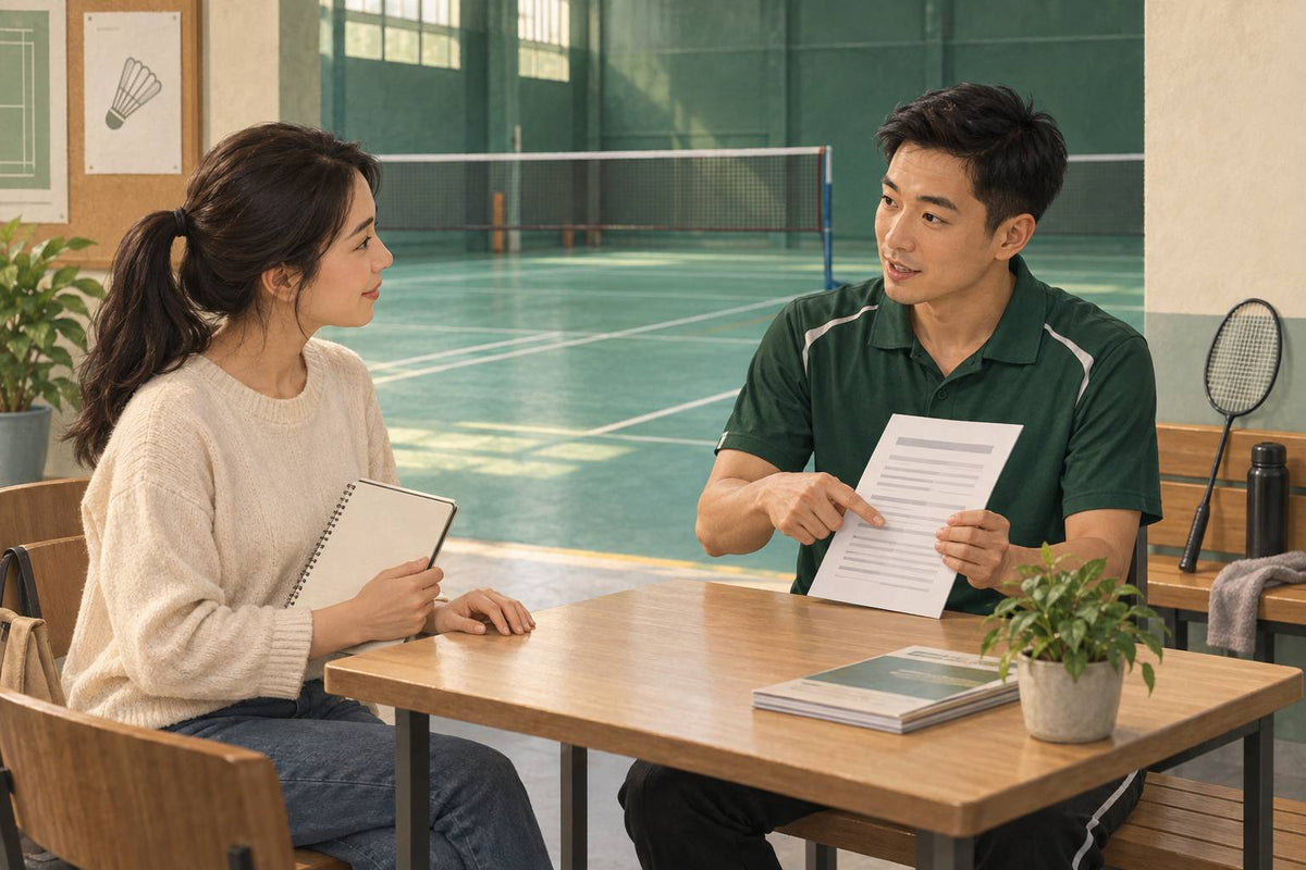 Un parent questionne un entraîneur sur le parcours badminton, son statut actuel et le processus de supervision du programme.