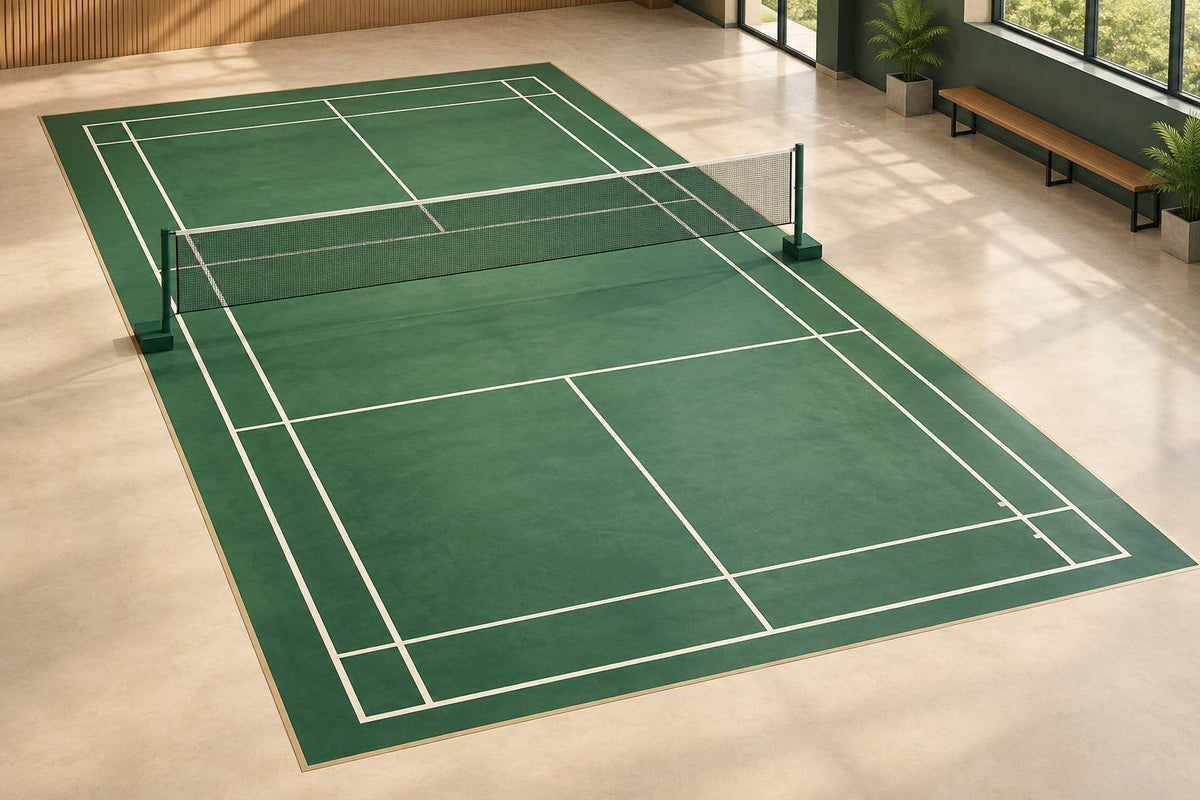 The court’s shared markings show which boundaries apply to singles, doubles and service.