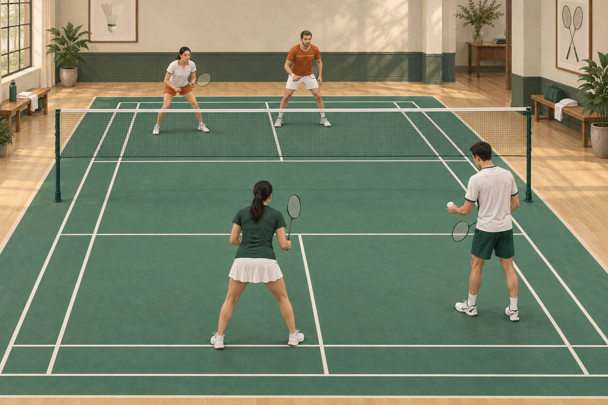 Partners can choose their starting positions on their own half while keeping the serve visible.