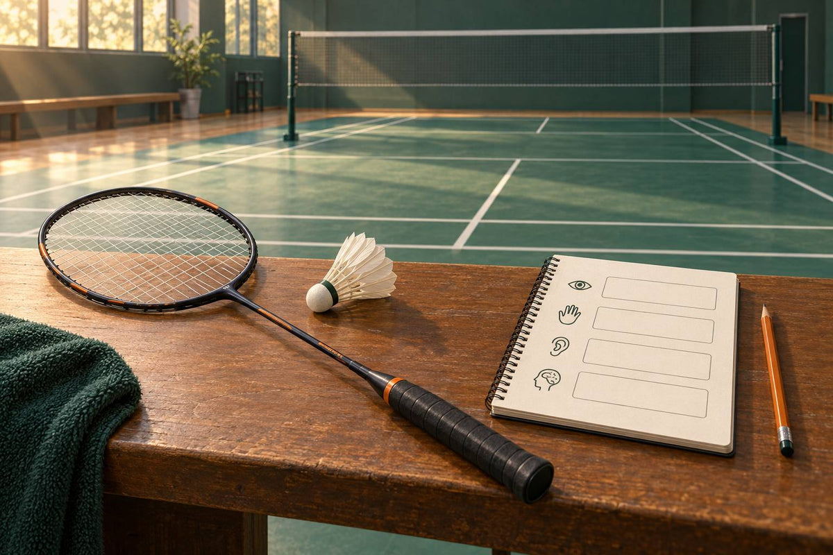 A racket, shuttle and observation sheet separate contact feel from the timing of a moving flight.