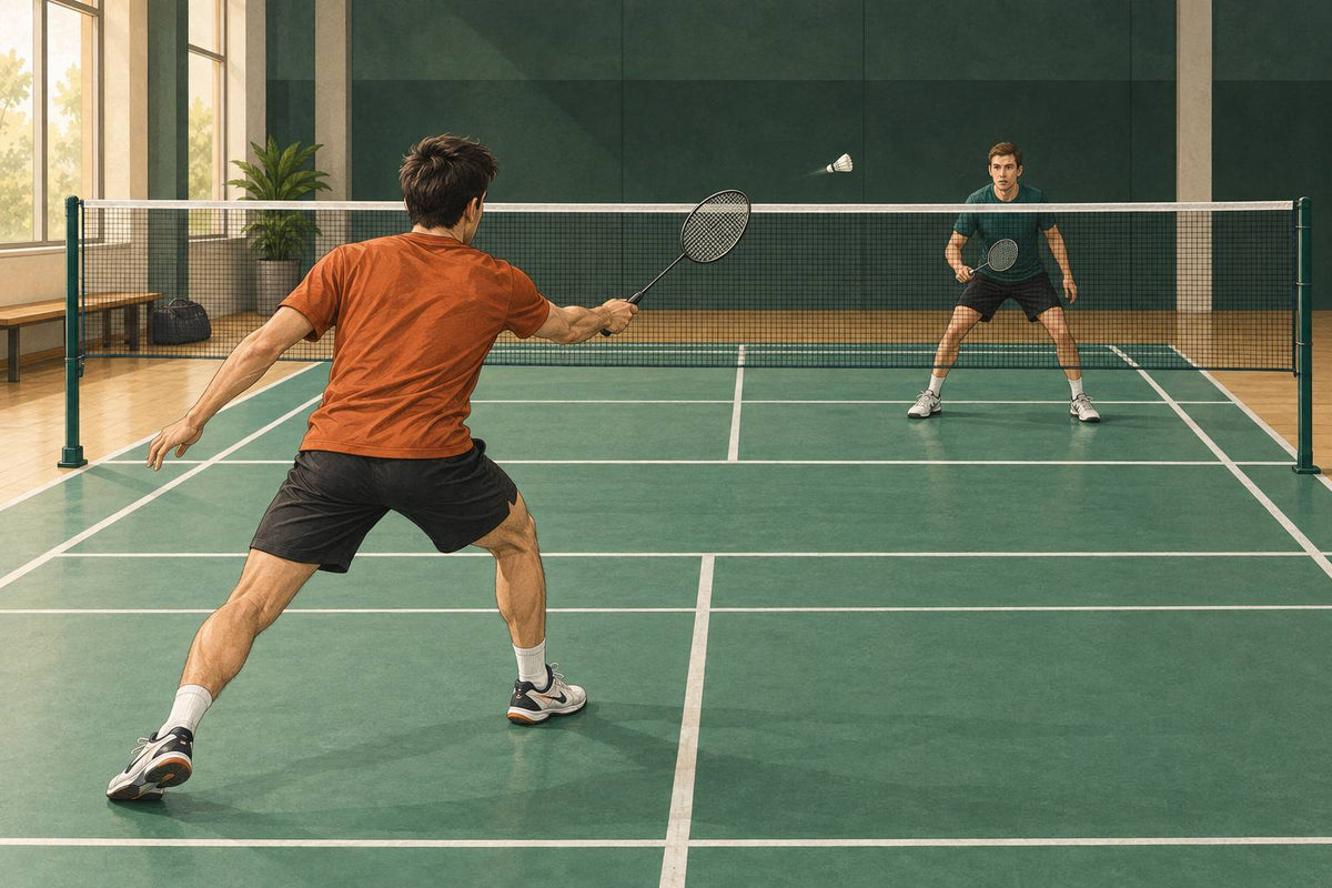 A compact drive exchange keeps the racket ready for the next flat return.