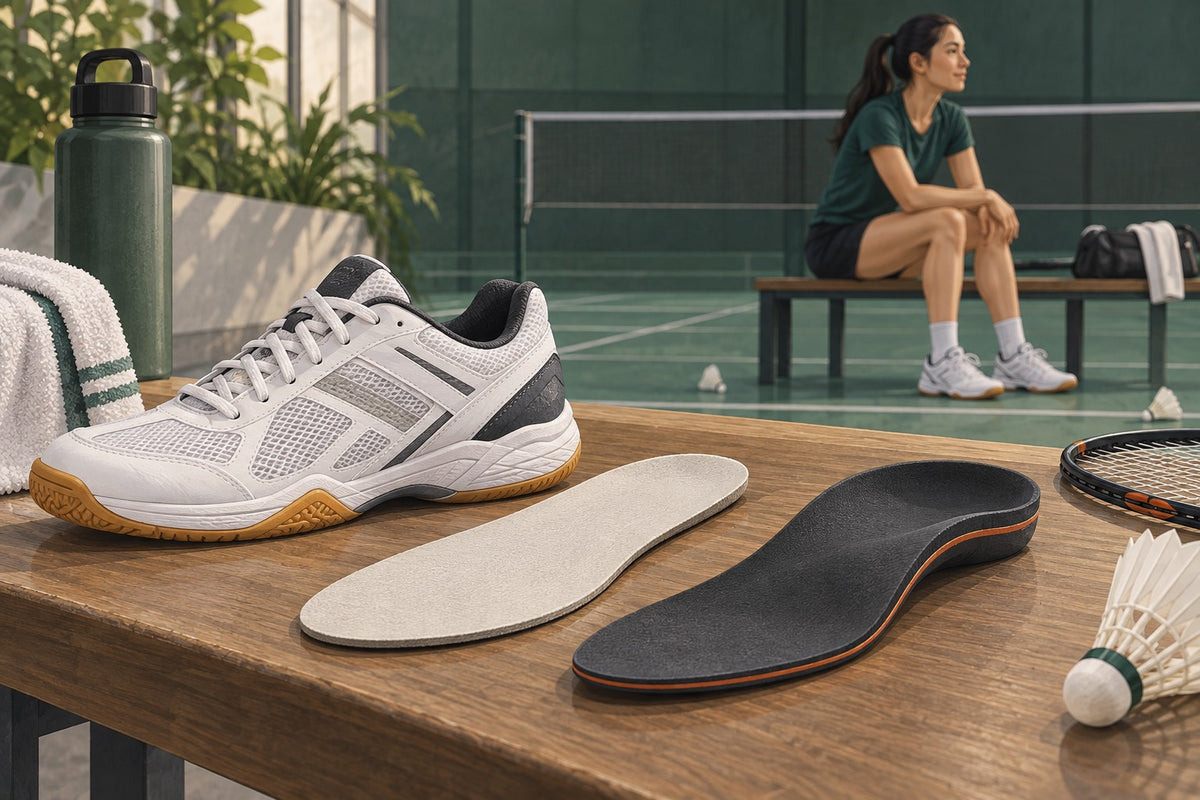 A court shoe and two insole shapes illustrate the fit choices discussed in the article.