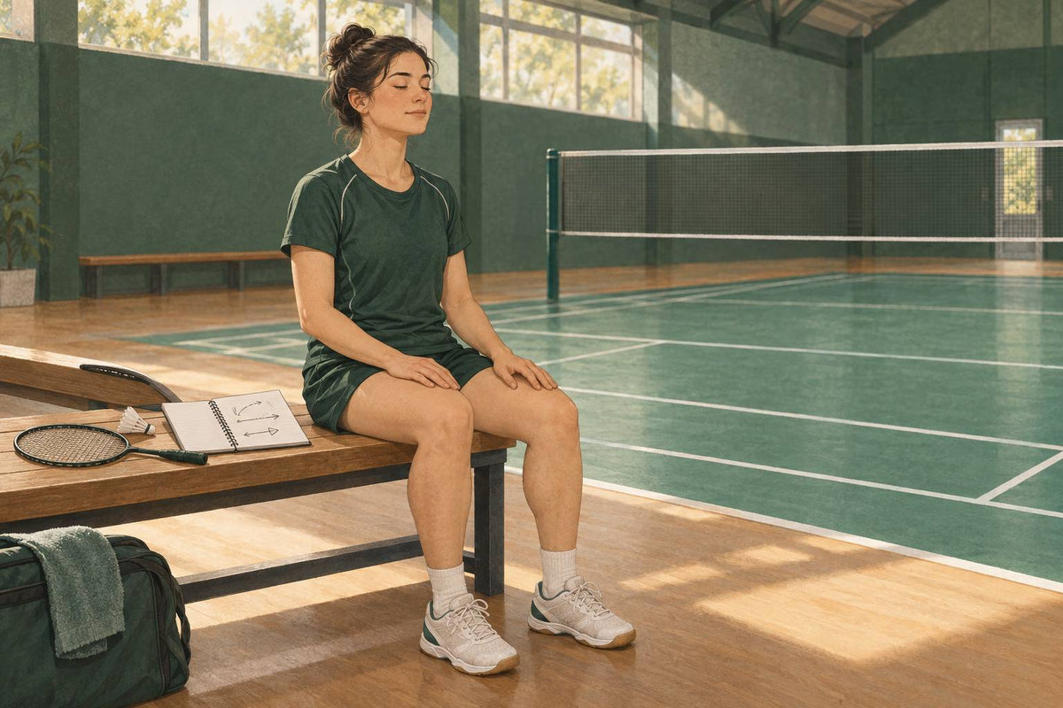 Un joueur répète mentalement un court scénario d’échange près du terrain avant de tester la situation à l’entraînement.