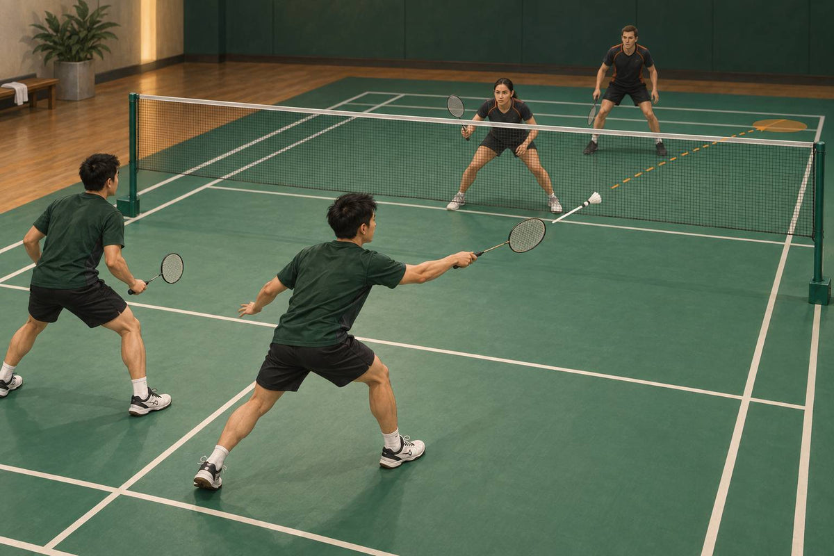 A controlled doubles push can pass the front opponent and find the side space behind them.