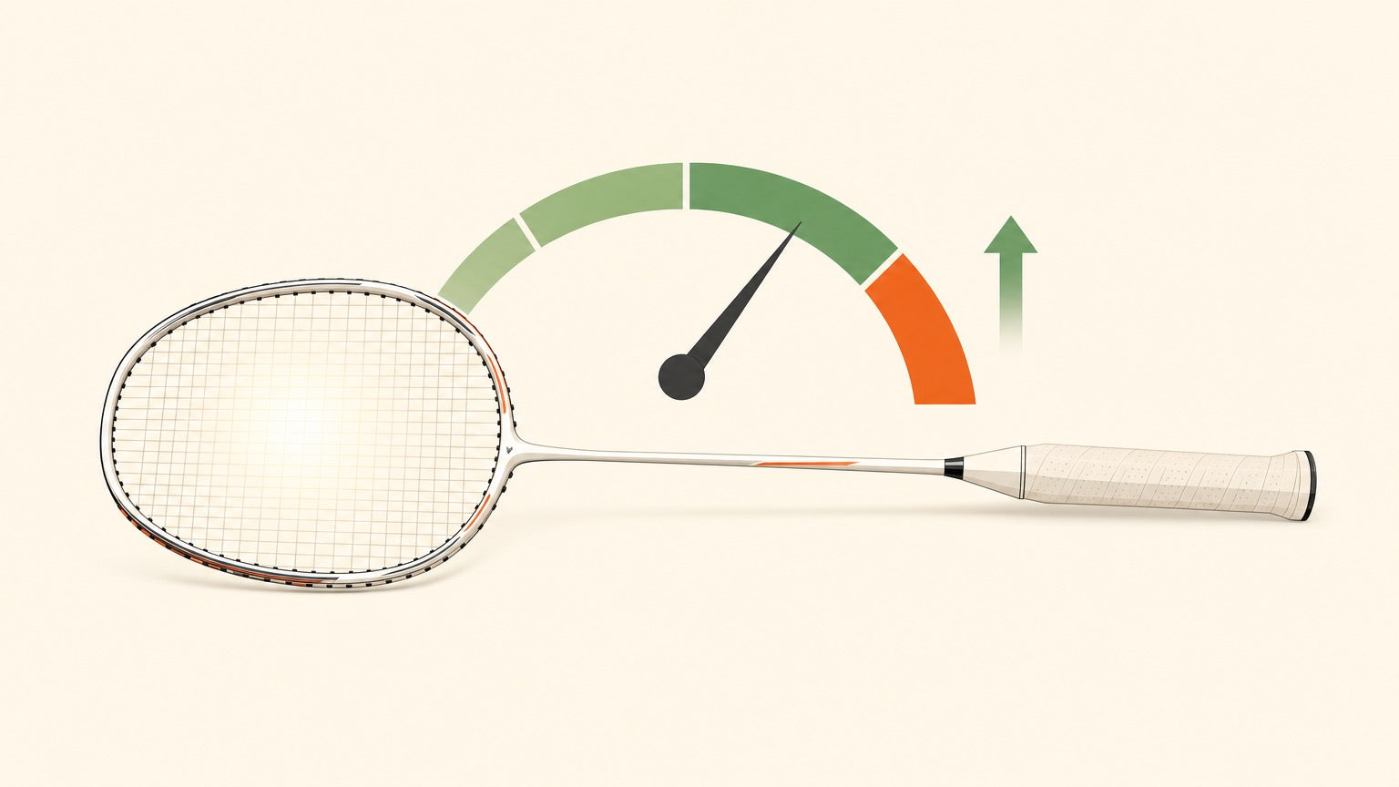 Flat vector illustration of a badminton racket frame with a tension gauge and shuttlecock