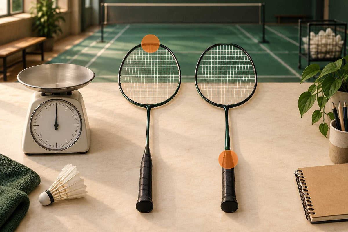 Two rackets with the same scale weight can feel different when their mass is distributed differently.