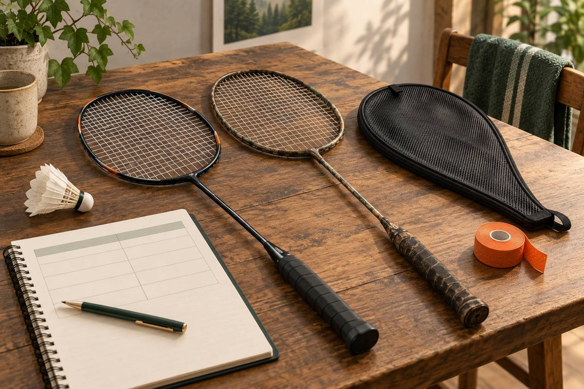 A playing racket, an older frame and a separate cover introduce different forms of overload without promising faster swings.