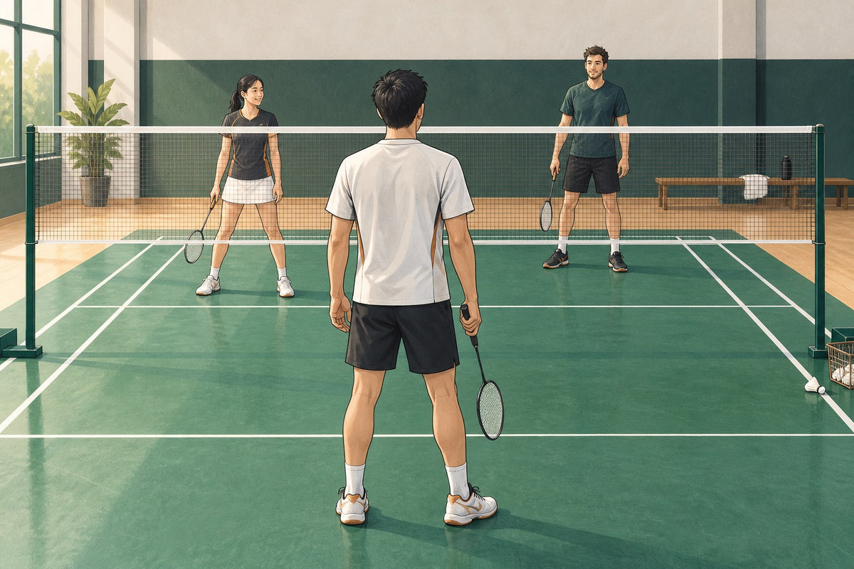 Three club players agree on a one-versus-two arrangement before starting their house game.