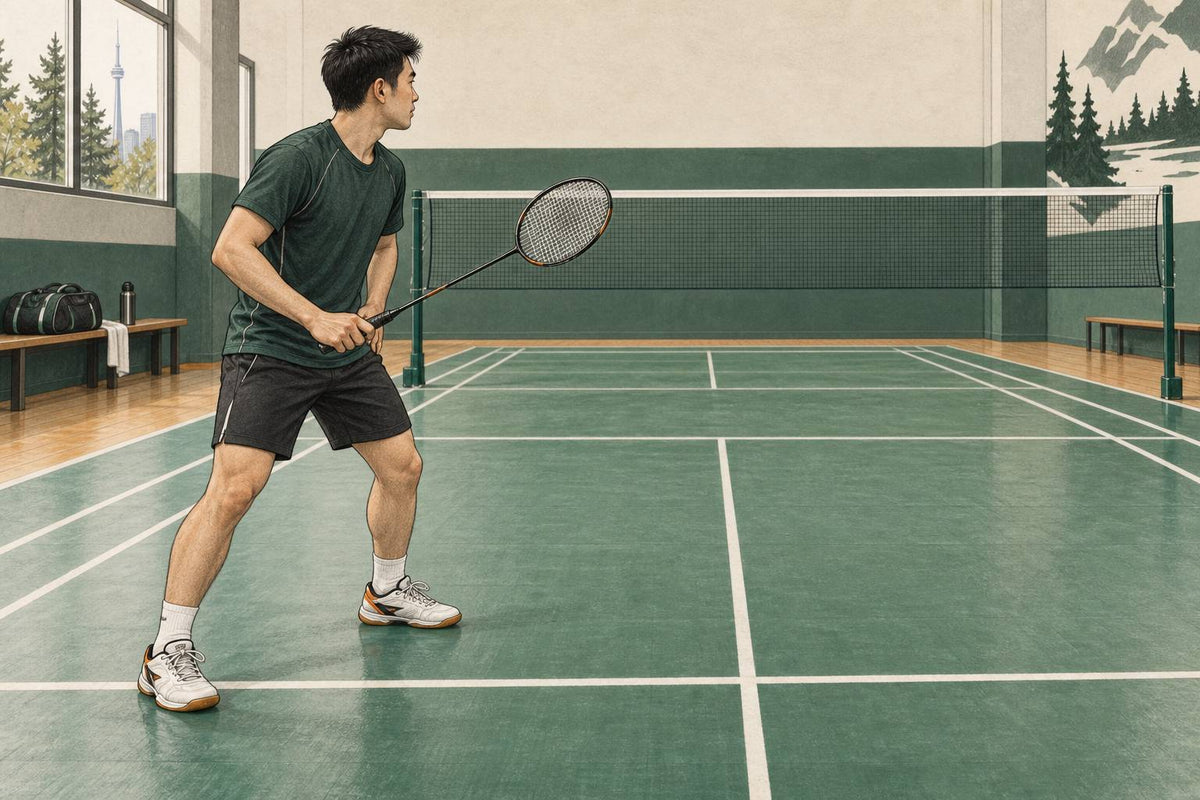 Editorial club player holding one generic attacking racket with a simple, clear pose.