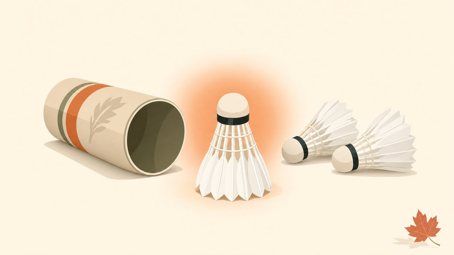 Illustration de trois volants en plumes sur un terrain de badminton pour un guide d’achat canadien
