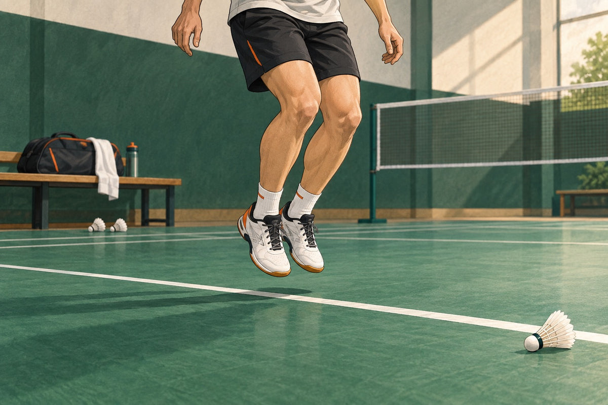 A small court line provides a reference for compact standing footwork patterns.