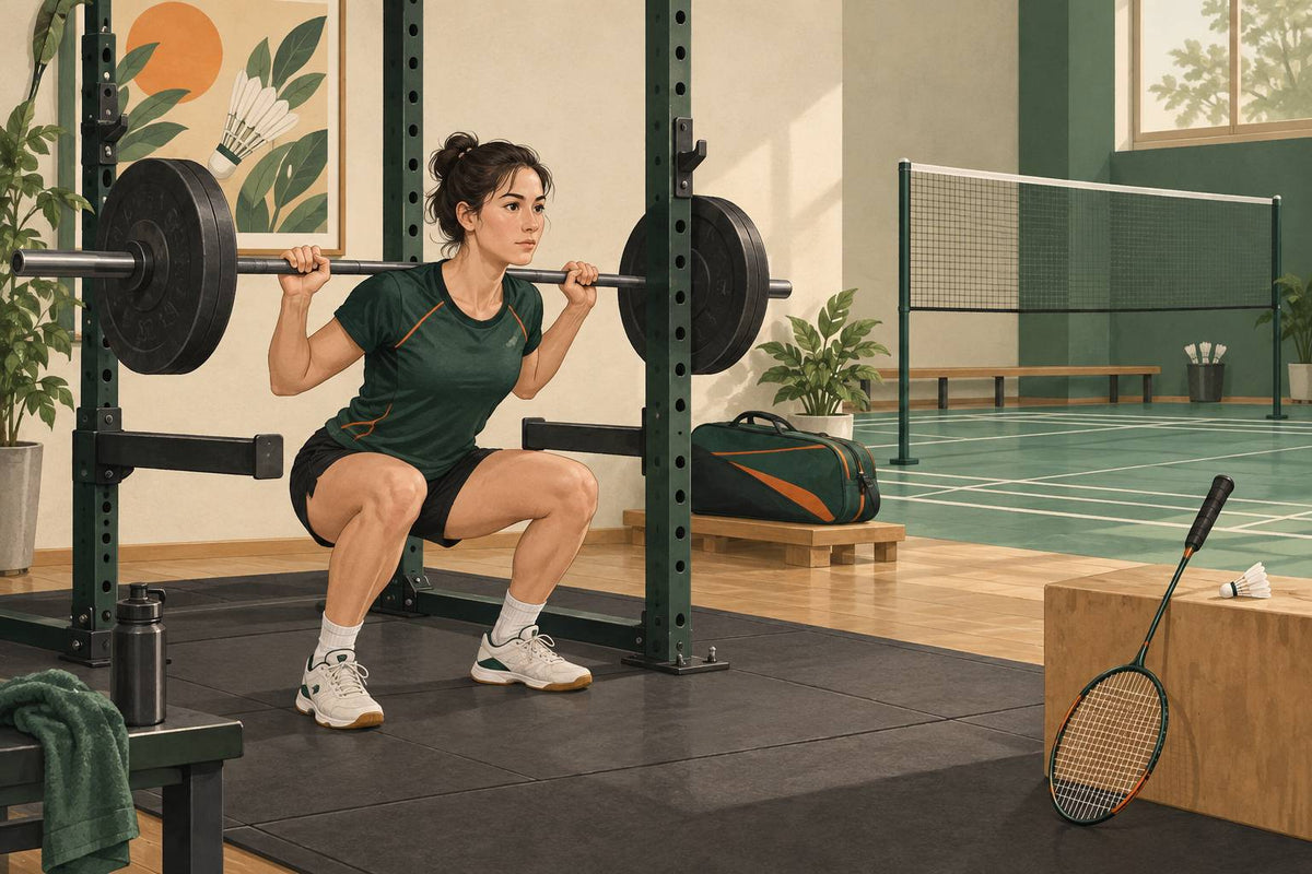 Loaded leg training develops strength for braking, pushing off and recovering between badminton shots.