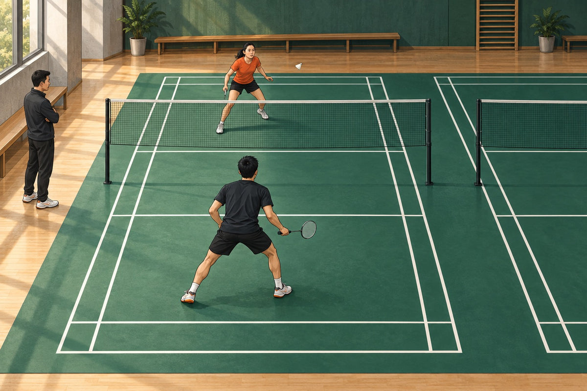 One pair uses a straight singles lane to make the player’s first movement decision easier to observe.