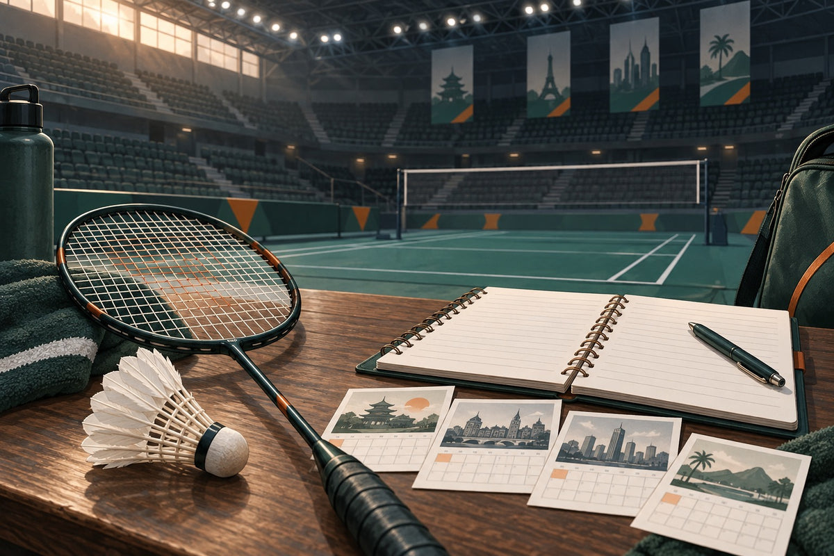 A racket and planning notebook represent the ranking campaign behind Olympic badminton qualification.