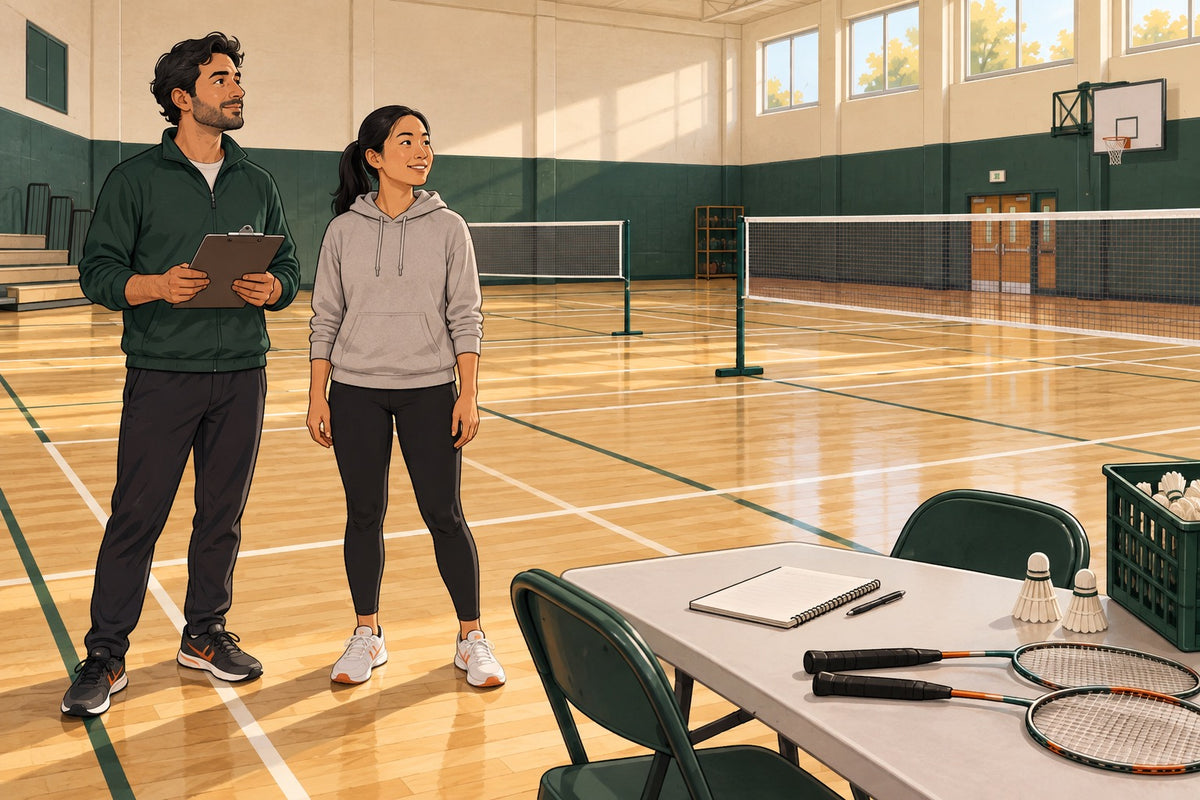 Volunteer organisers inspect the gym and plan a workable session before opening registration.