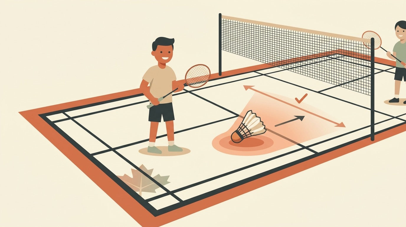 Illustration of players arriving for a badminton league night on an indoor Canadian court