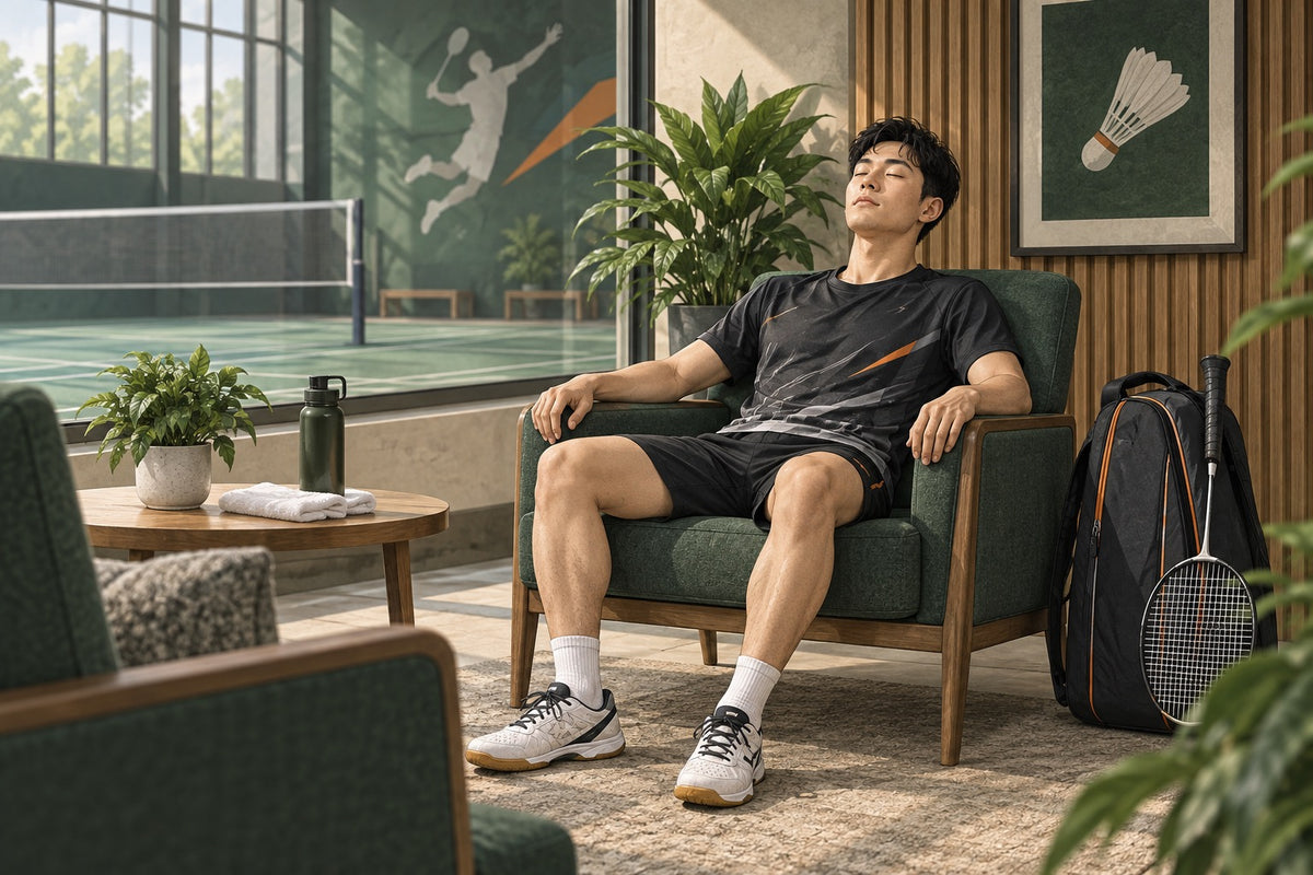 An athlete rests in a quiet space before returning to the match-day routine.