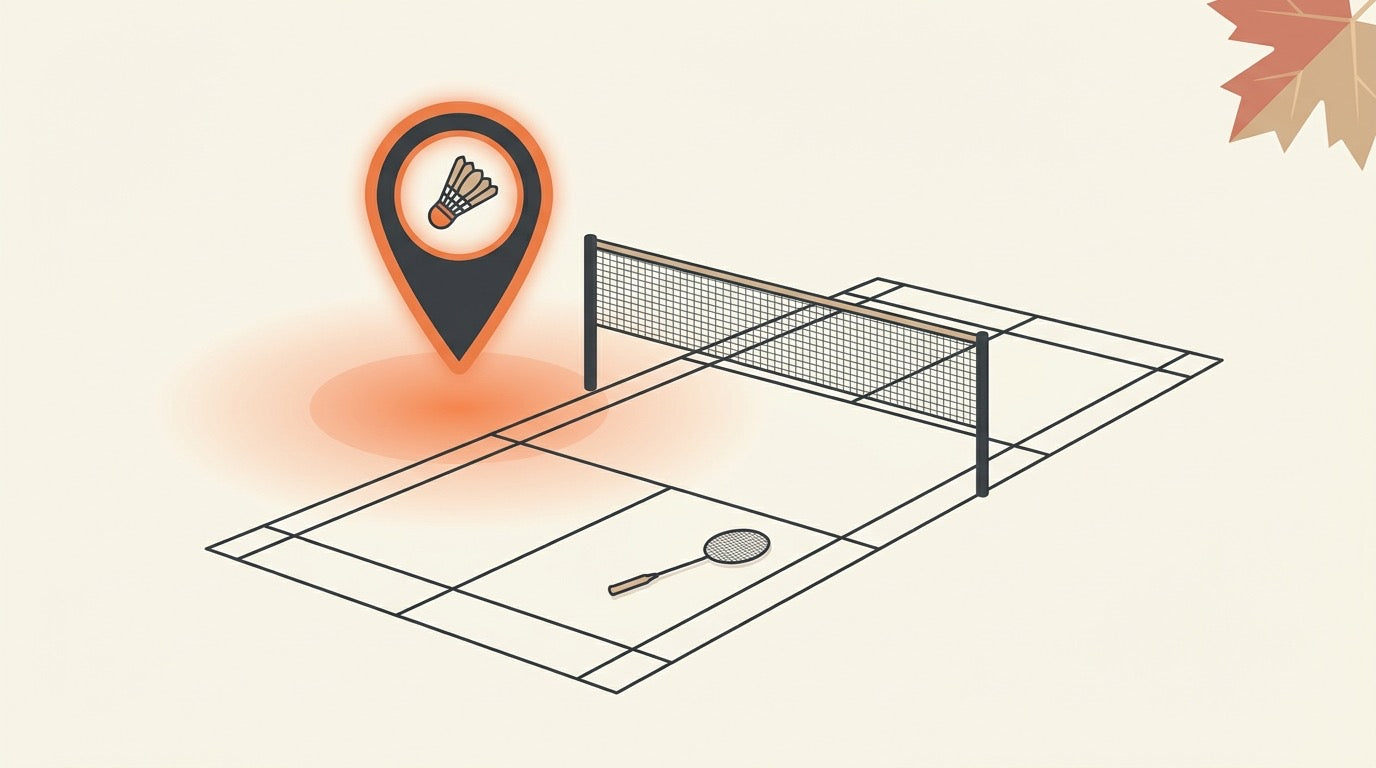 Illustrated indoor badminton courts with players and court shoes representing badminton in Richmond BC