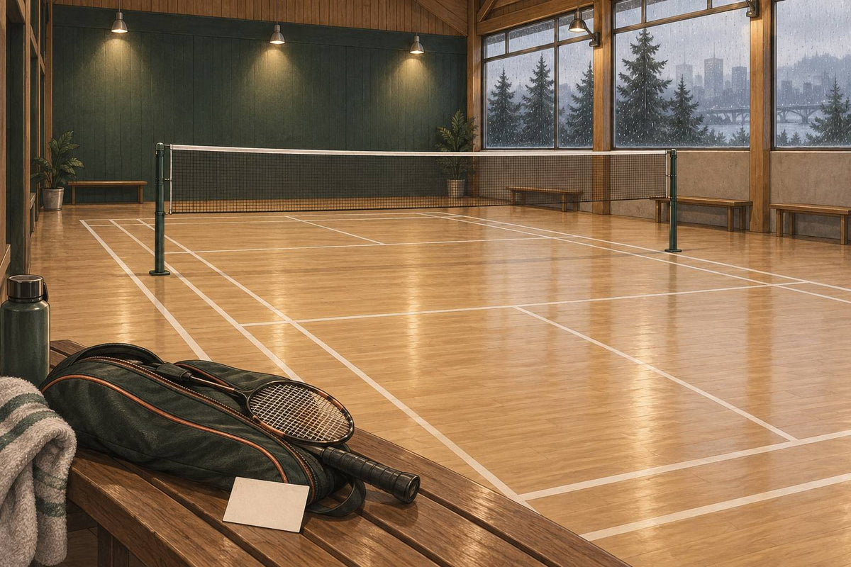 Conceptual badminton scene for Where to Play Badminton in Vancouver — Clubs, Drop-Ins, and Courts, not an actual listed venue.