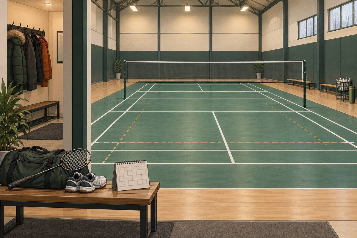 Editorial Winnipeg badminton hall concept, not a photograph of a listed venue.