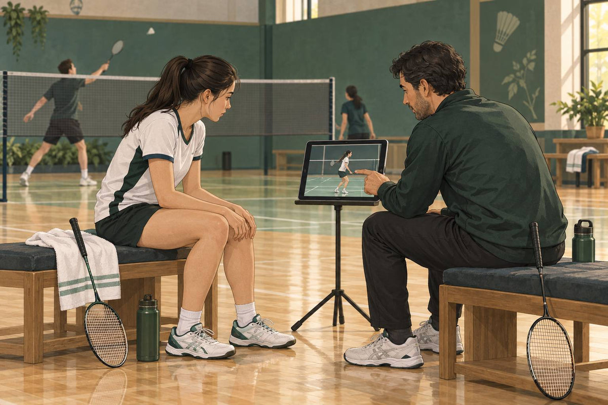 A player and coach review landing technique as one part of managing knee-injury risk.