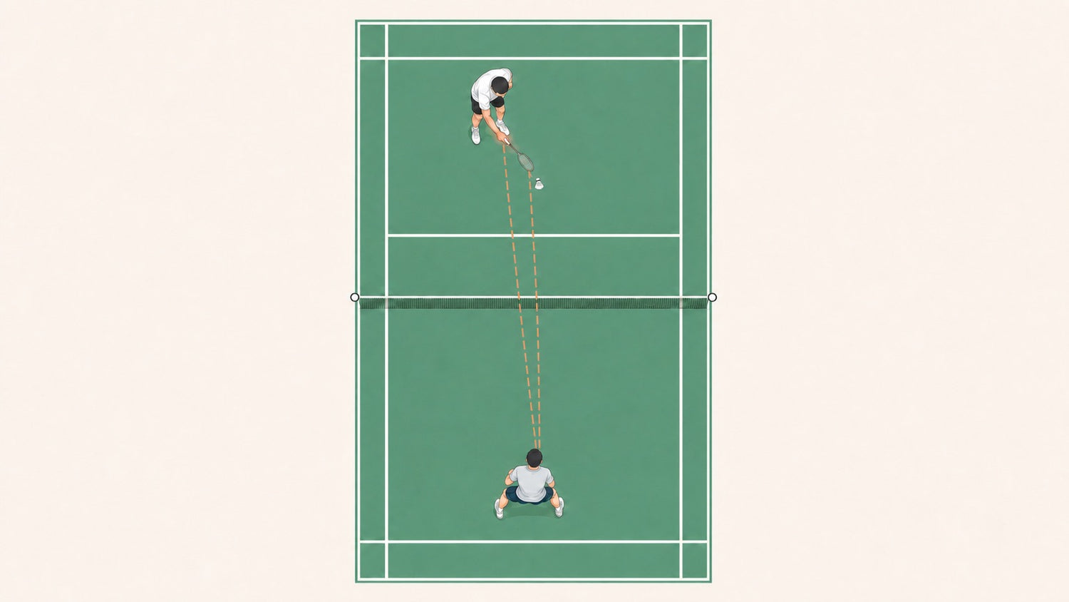 Badminton receiver watching the server's arm, wrist, and racket cues before the serve