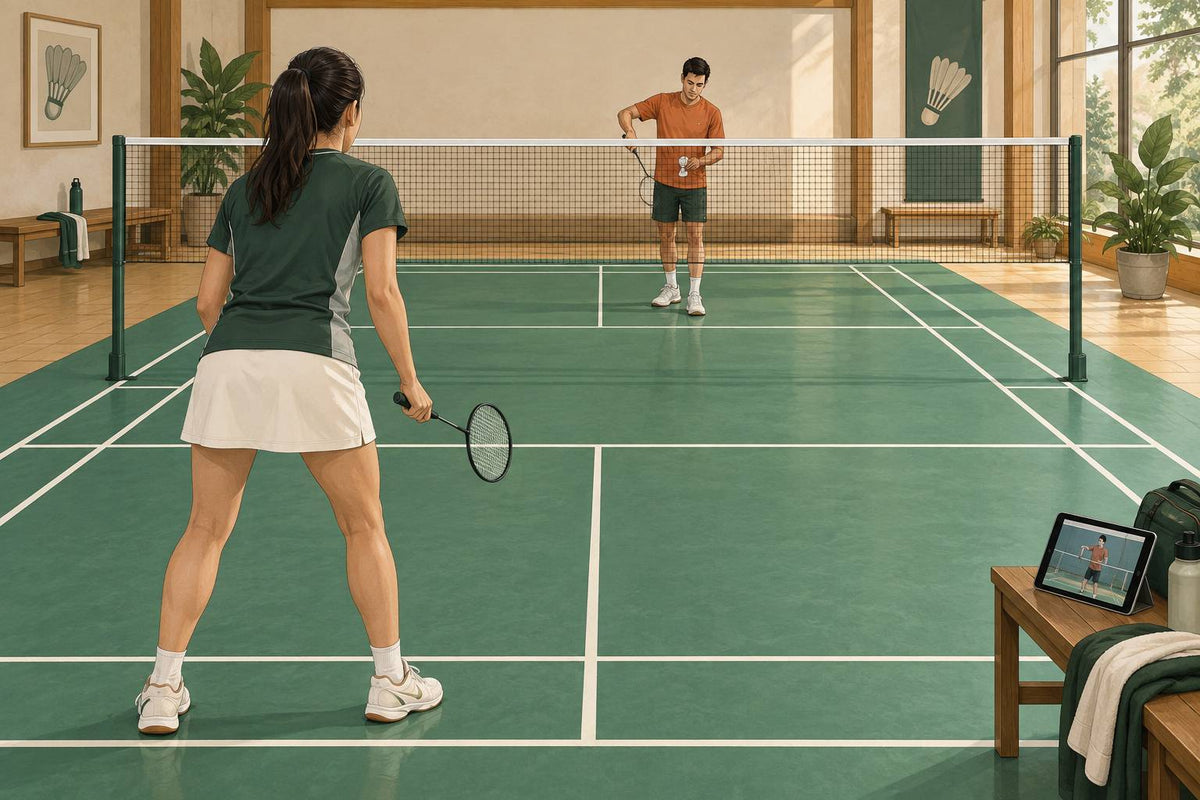 A receiver observes the serve while keeping a legal, balanced starting position.