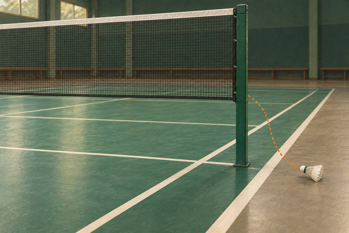 A shuttle passing outside the net post bypasses the net even if its later landing would be inside the court.
