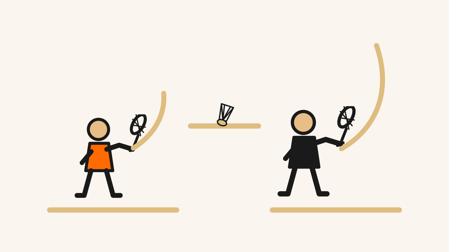 Deux positions égales de préparation au-dessus de la tête au badminton, vues de côté, l’une compacte et l’autre plus ample, sans affirmation d’une meilleure ampleur universelle.