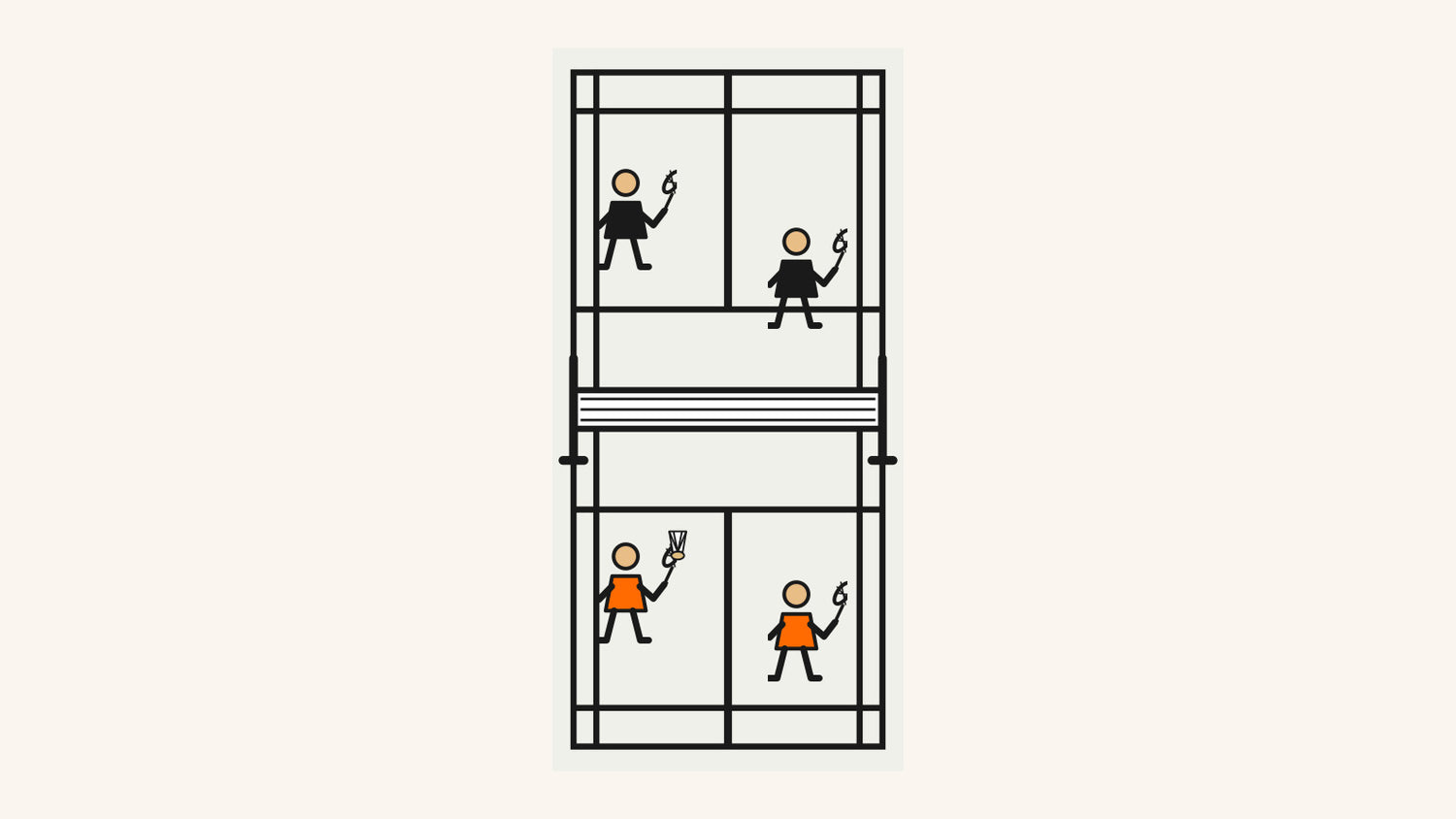 Une paire de double choisit des trajectoires de couverture clairement à l’intérieur des limites autour des positions visibles de ses partenaires.