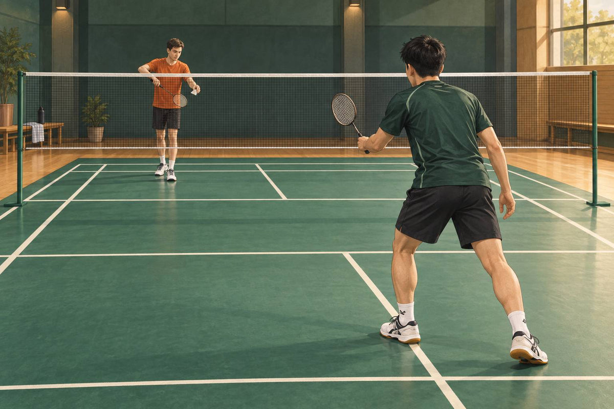 Une position de réception équilibrée prépare le joueur au service court comme au flick pendant l’entraînement.