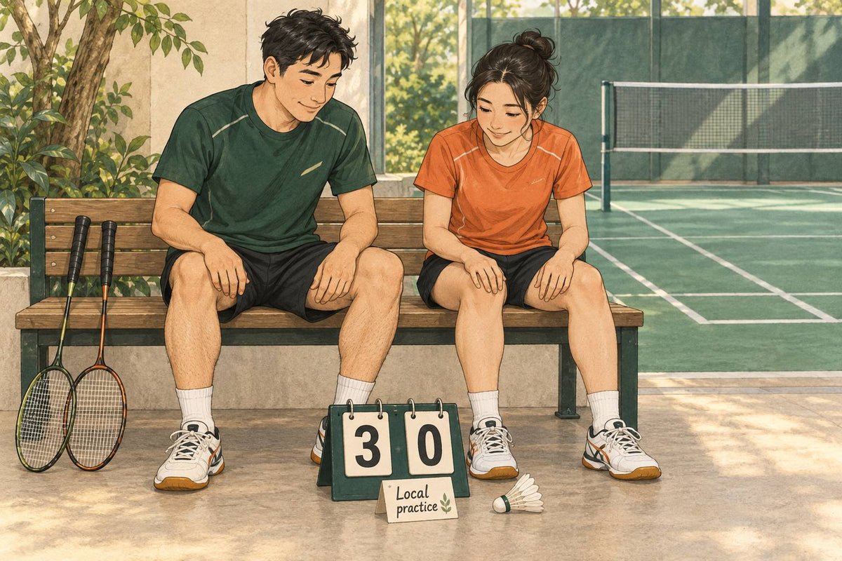 Illustration éditoriale de deux joueurs près d’un pointage de 3–0 étiqueté Entraînement local.