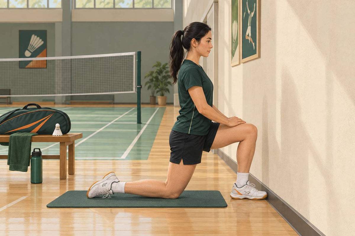 A player practises controlled ankle movement with the front heel grounded.