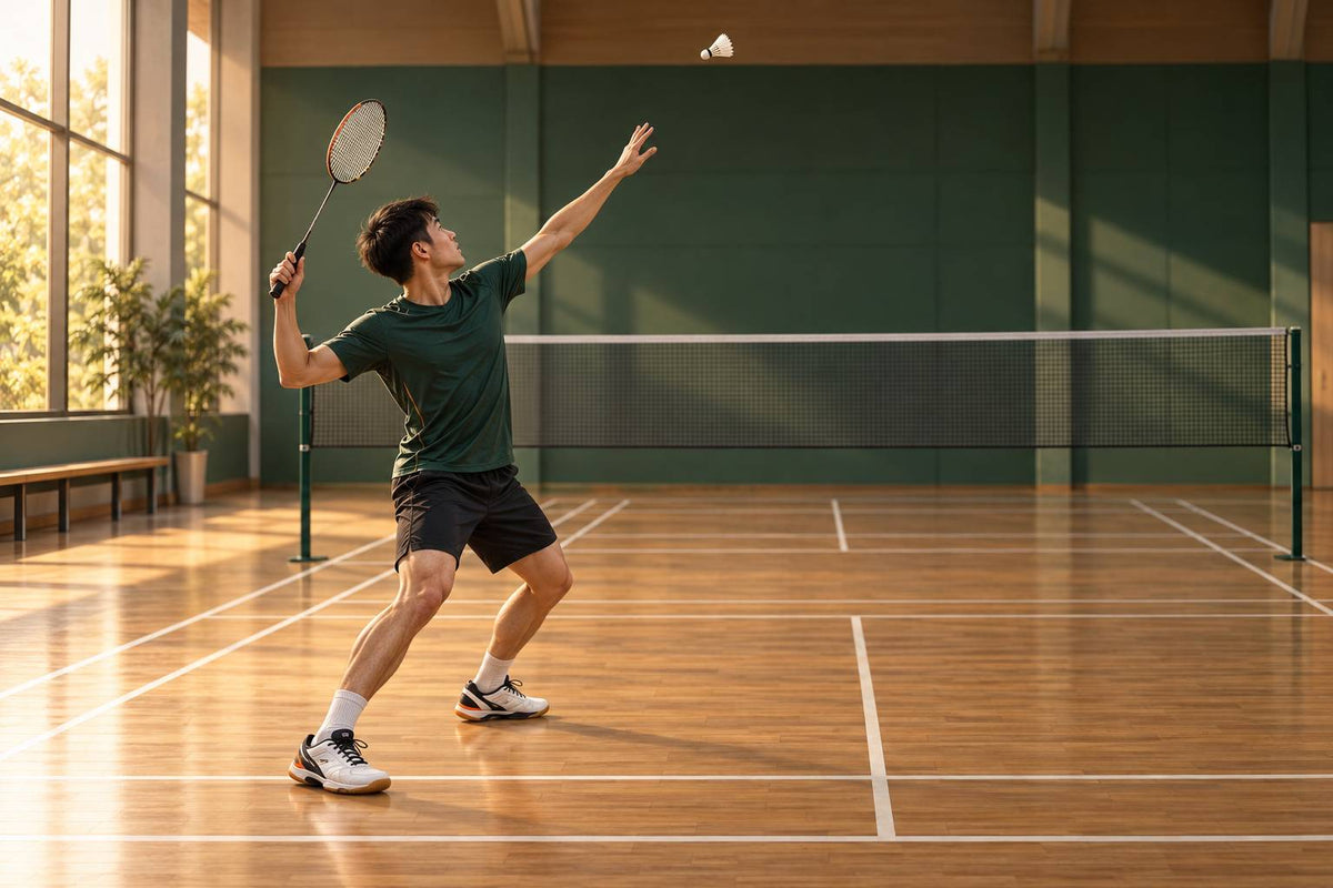 A relaxed overhead preparation gives the body and racket room to move together before contact.