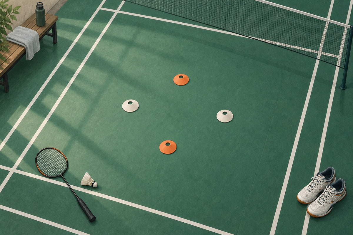 Court markers indicate several directions for examining badminton lunge demands.