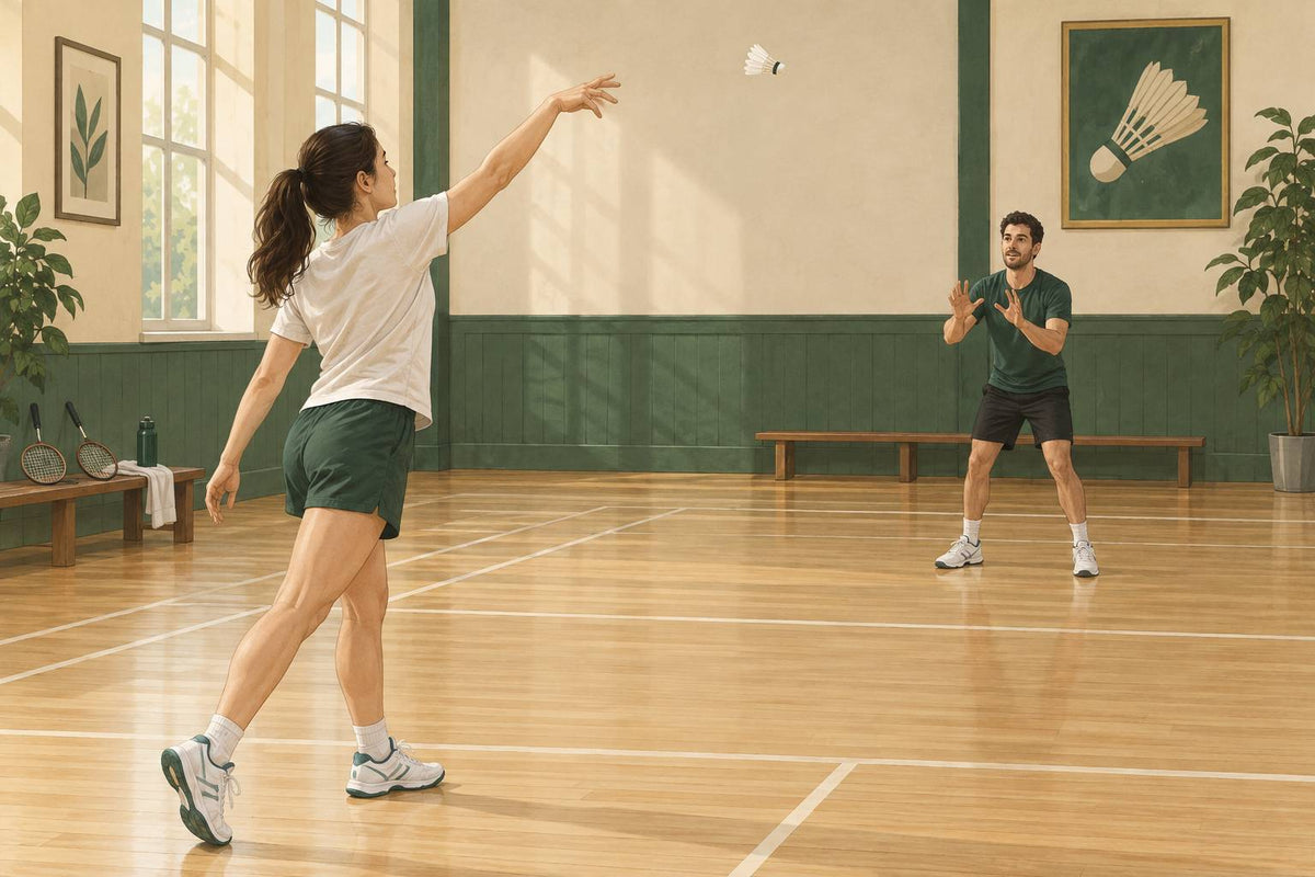 An overarm shuttle throw introduces the body action before the racket is added.
