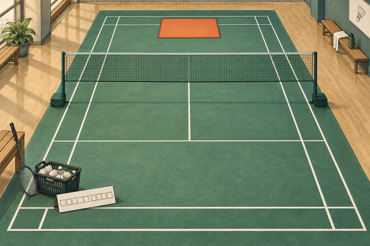 Illustration éditoriale d’une cible au fond, d’une carte de comptage et d’équipement rangé sûrement au bord.