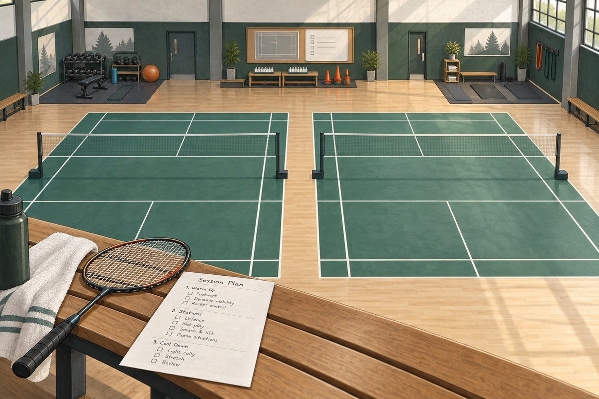 A hall arranged into court and off-court stations makes limited playing space easier to share