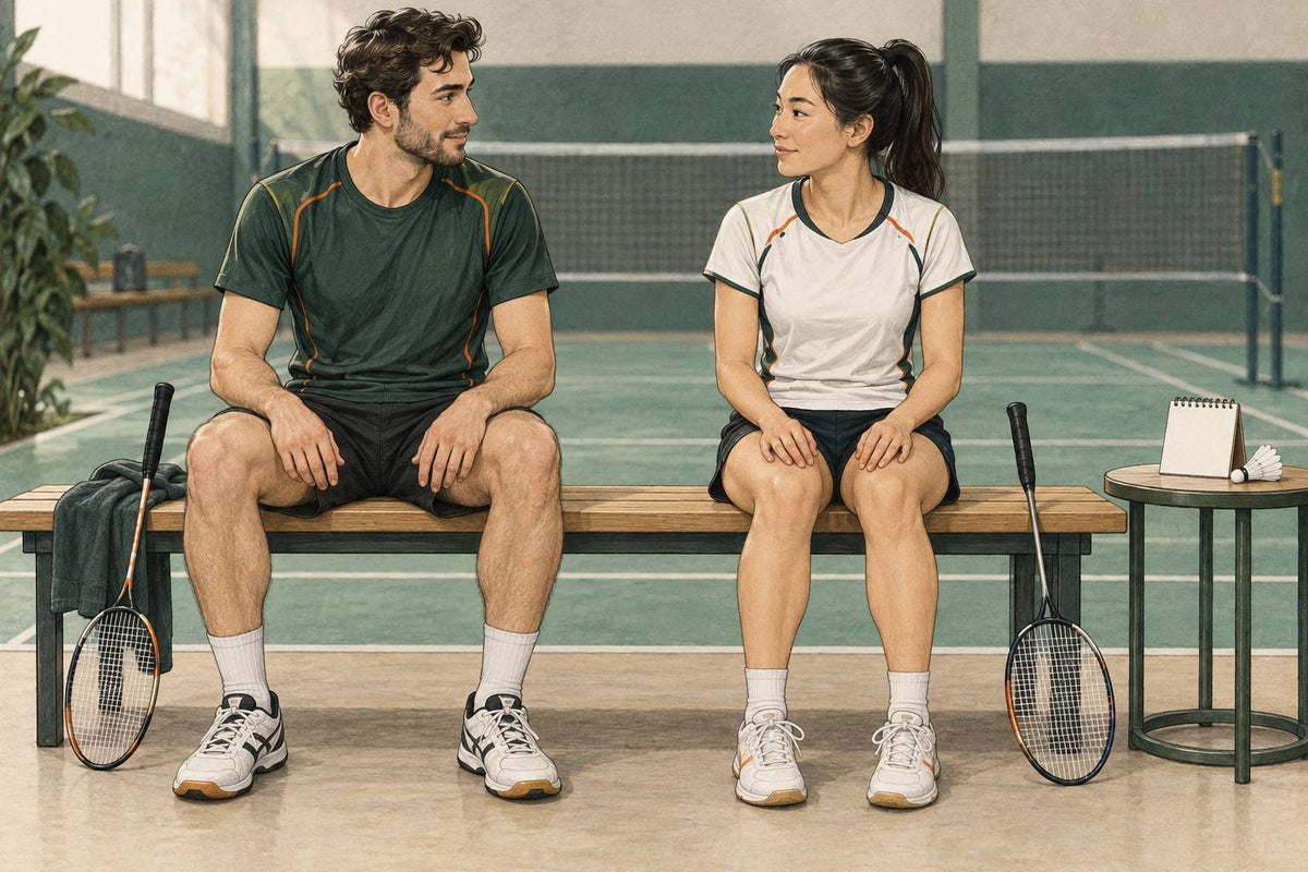 Editorial illustration of two club players planning a voluntary pressure-training exercise.