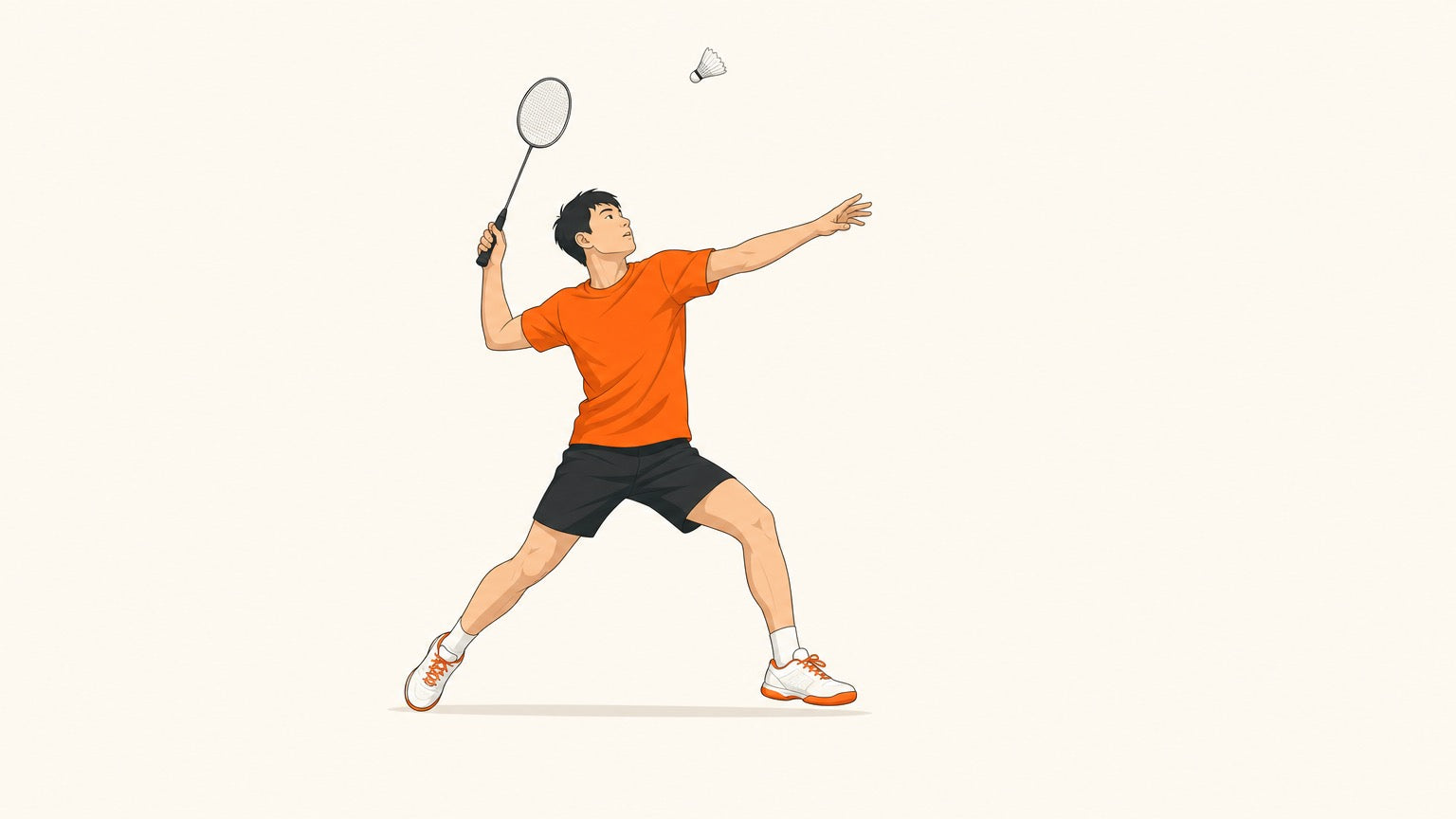 Adult badminton player preparing an overhead stroke with one racket and one shuttlecock