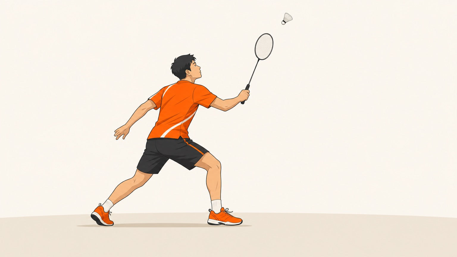 Badminton player moving sideways toward the rear court while tracking a shuttlecock overhead