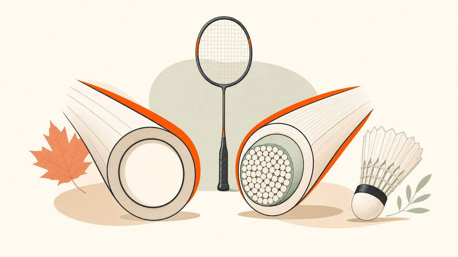 Flat vector diagram comparing single-core and multi-fibre badminton string construction