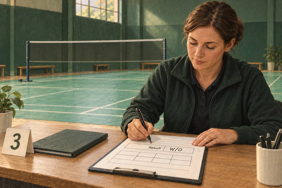 A tournament official records a confirmed walkover using the event’s reporting rules rather than inventing game scores.