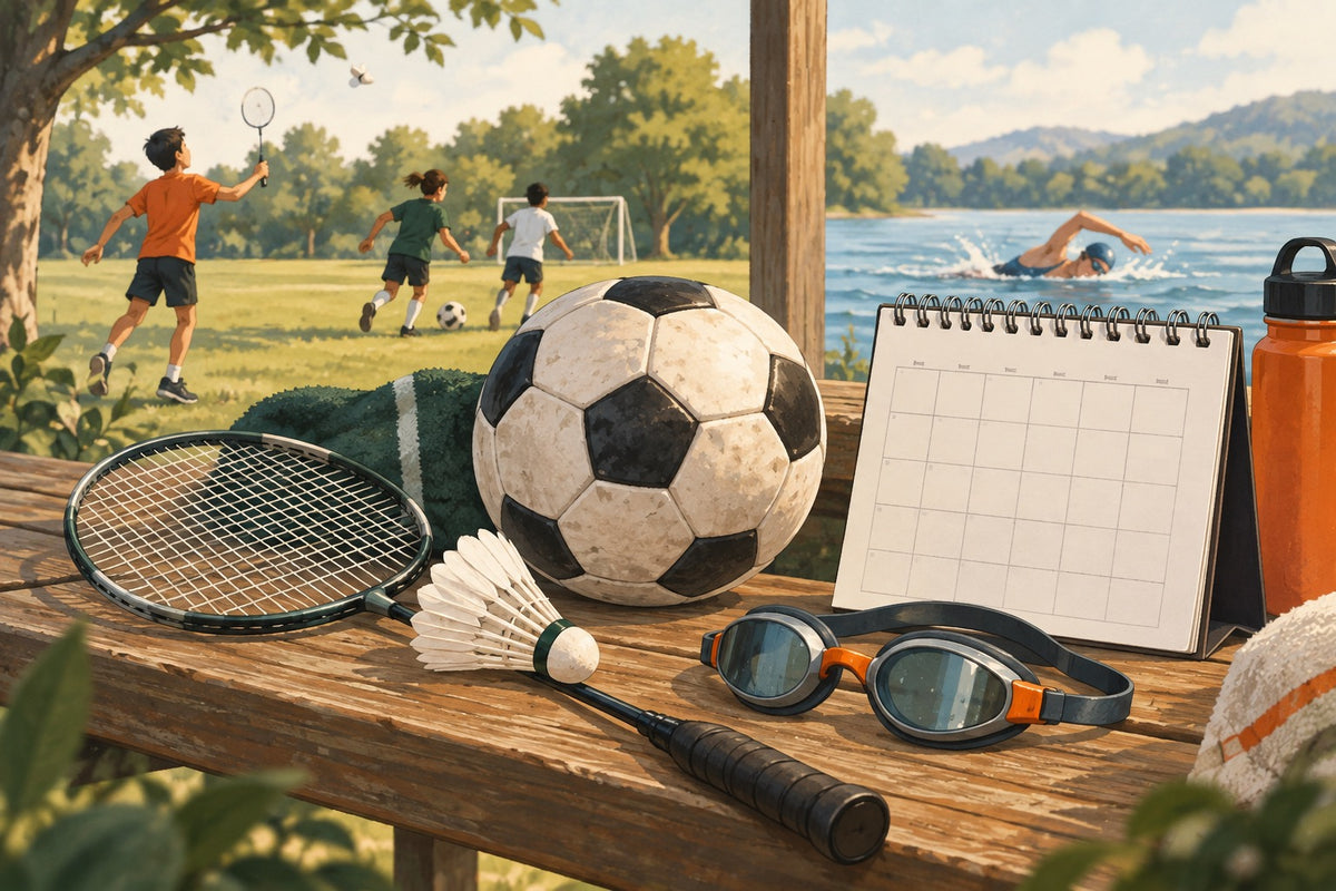 Several sport options beside a badminton racket illustrate a pathway that can remain open to different activities.