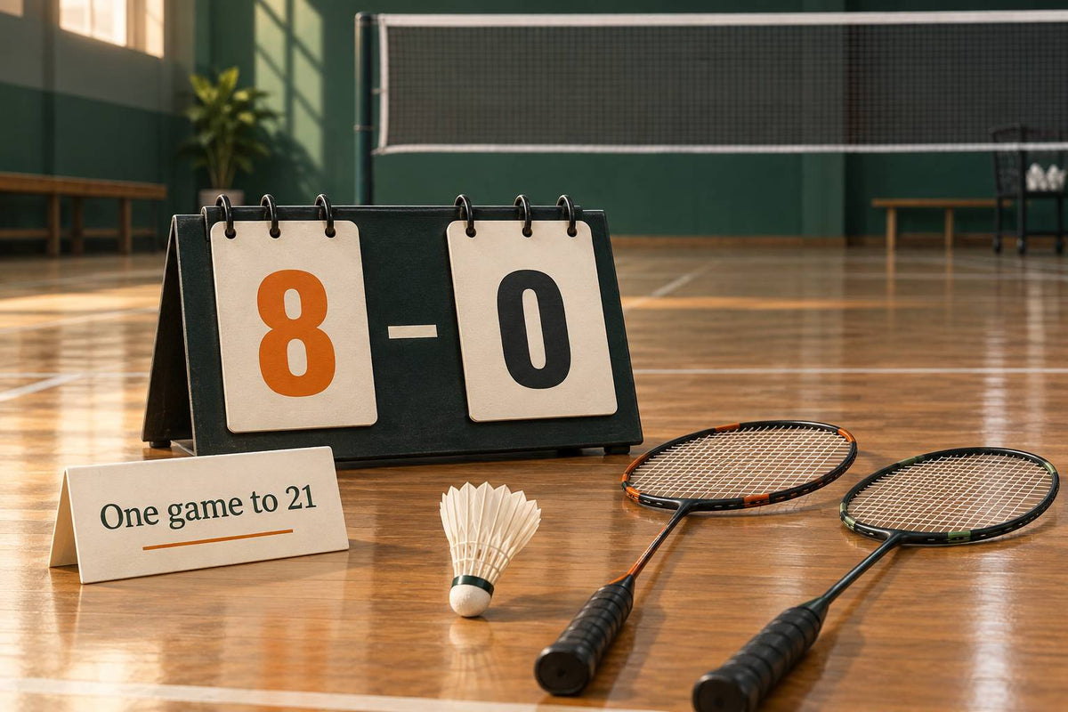 An illustrative 8–0 head start is recorded beside the unchanged target of one game to 21.