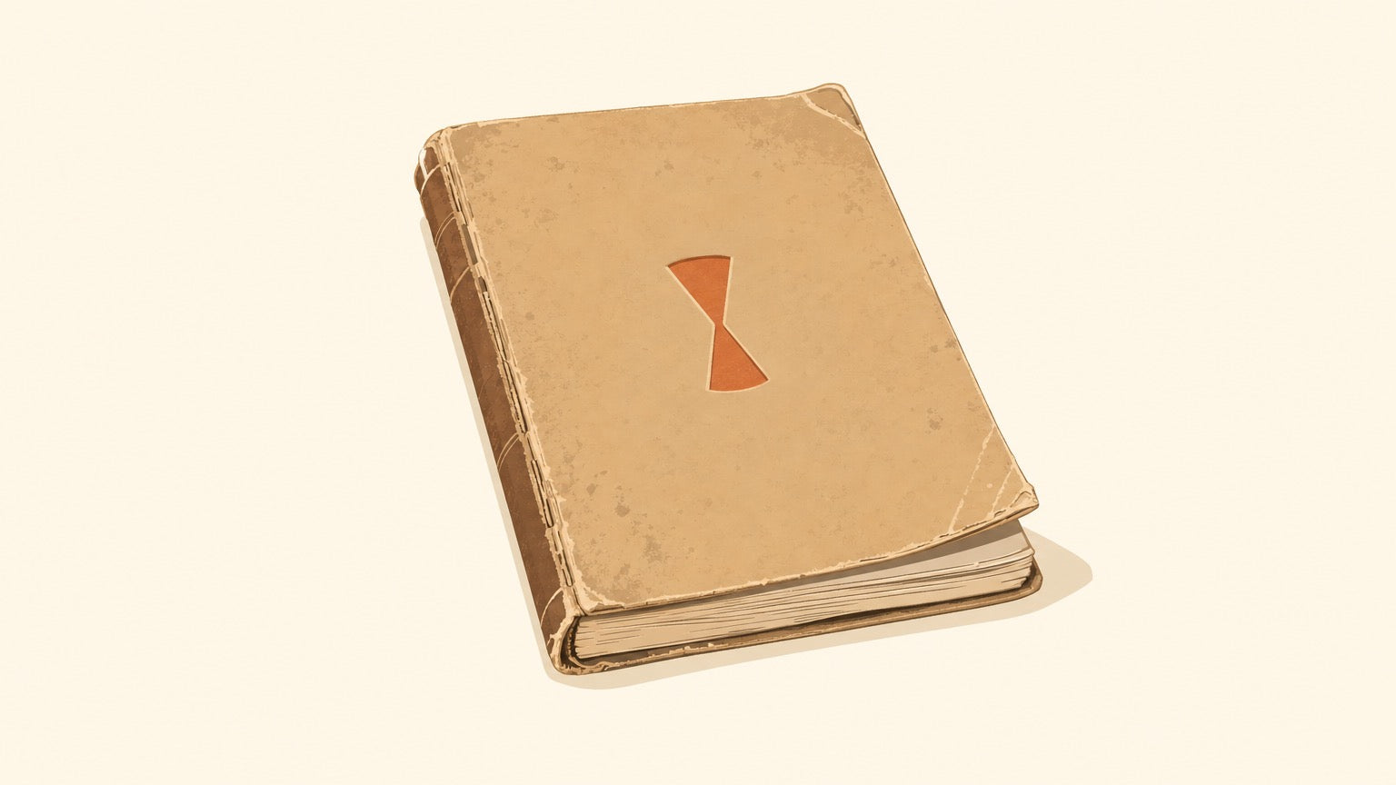 Flat vector illustration of an old badminton rule booklet with a small abstract waist-pinched orange motif on its cover, on a cream background.
