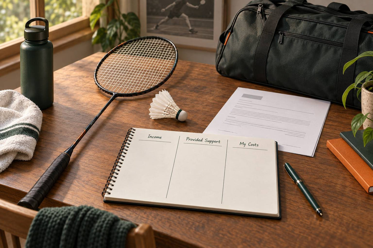 A playing-career notebook separates income, provided support and the costs a player must cover.