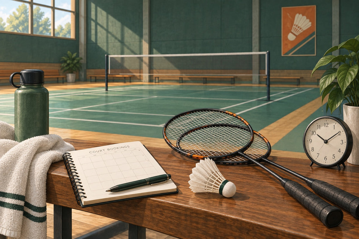 A planner and court clock introduce the difference between match time and a complete booking.